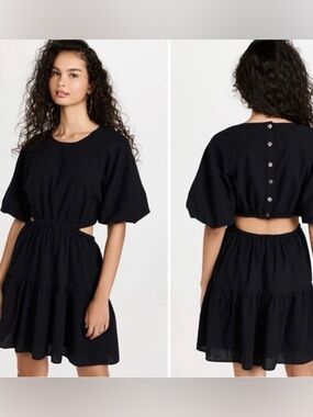 Madewell Black Mini Dress with Button-Back and Side Cutouts